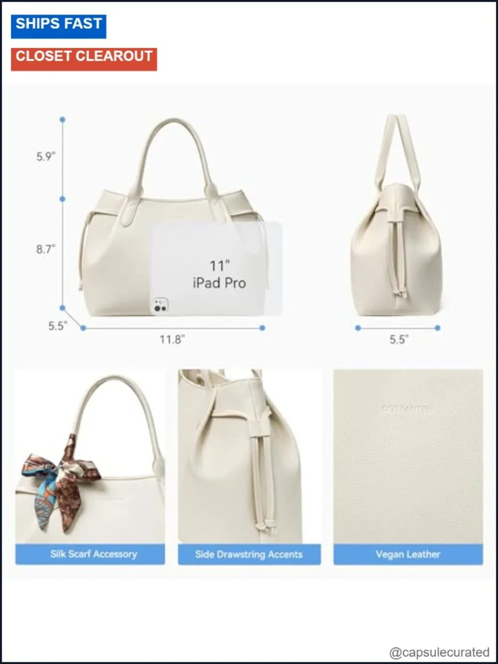 Vegan Leather Satchel Tote Bag with Detachable Silk Scarf